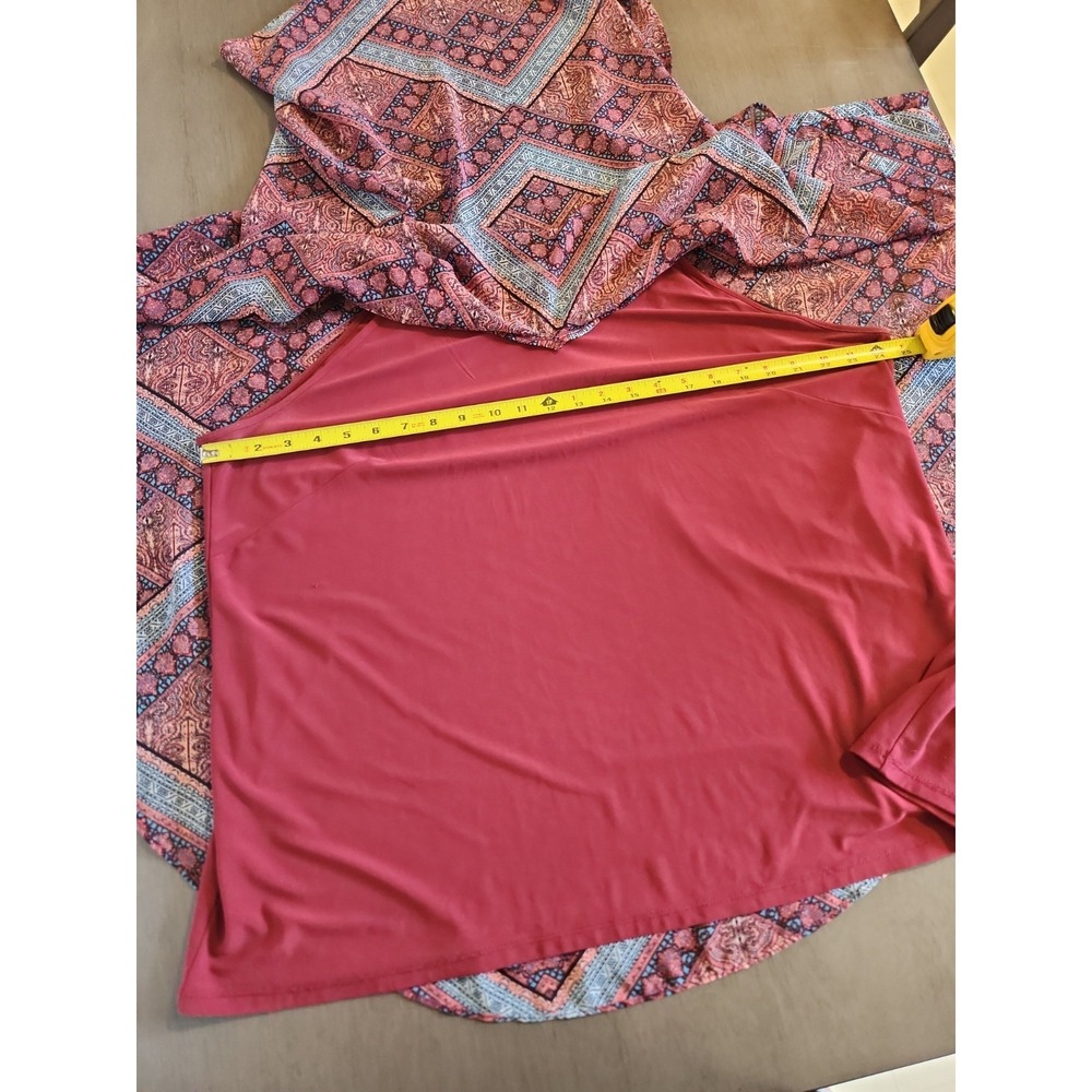 Plus Size Boho Chic Patterned Poncho Top 22/24W Burgundy Geometric Flowy Free - Picture 14 of 16